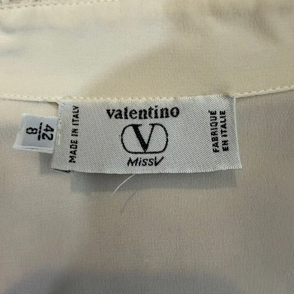 Vintage Valentino Miss V Ivory Silk Blouse Crochet Lace Collar Sz M Romantic 90s
